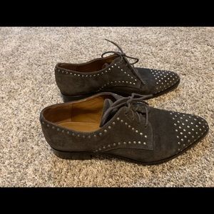 Gray suede Frye shoe with silver studs